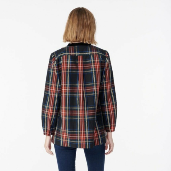 J. CREW Black Velvet-trimmed V-neck holiday tunic in Stewart tartan, X-Small NWT - Picture 2 of 8